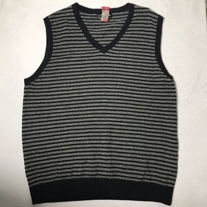 Express Black and Gray Striped V-Neck Sweater Vest